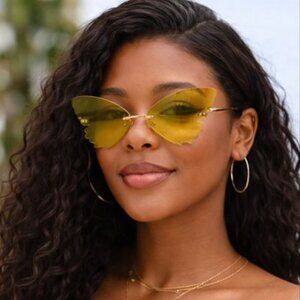 Yellow Butterfly Wing Rimless Sunglasses